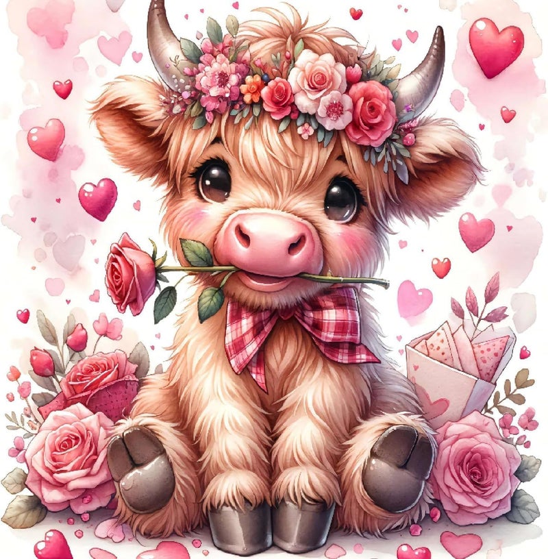 TaeYsck Valentine's Day Stamped Cross Stitch Kits for Adults Beginners, Cow Flowers Easy DIY Counted Cross Stitch Kit Printed Patterns Dimensions Needlepoint Art Crafts Embroidery Kits for Home Wall Decor - Image 1